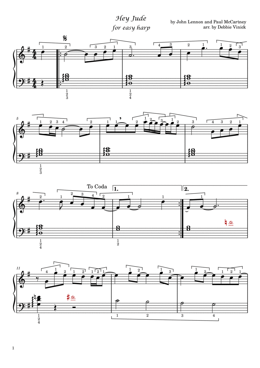 Hey Jude Celtic Harp scores gallery preview page 1