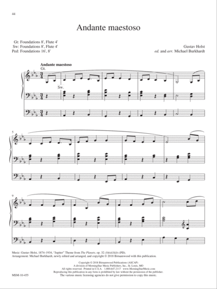 Andante maestoso from The Planets (THAXTED) Organ scores gallery preview page 1