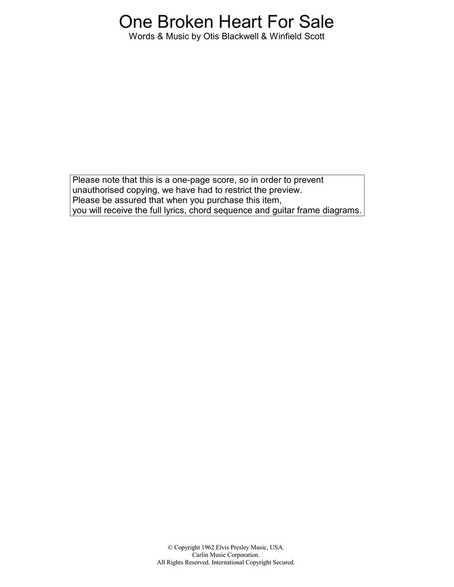 One Broken Heart For Sale Easy Guitar scores gallery preview page 1