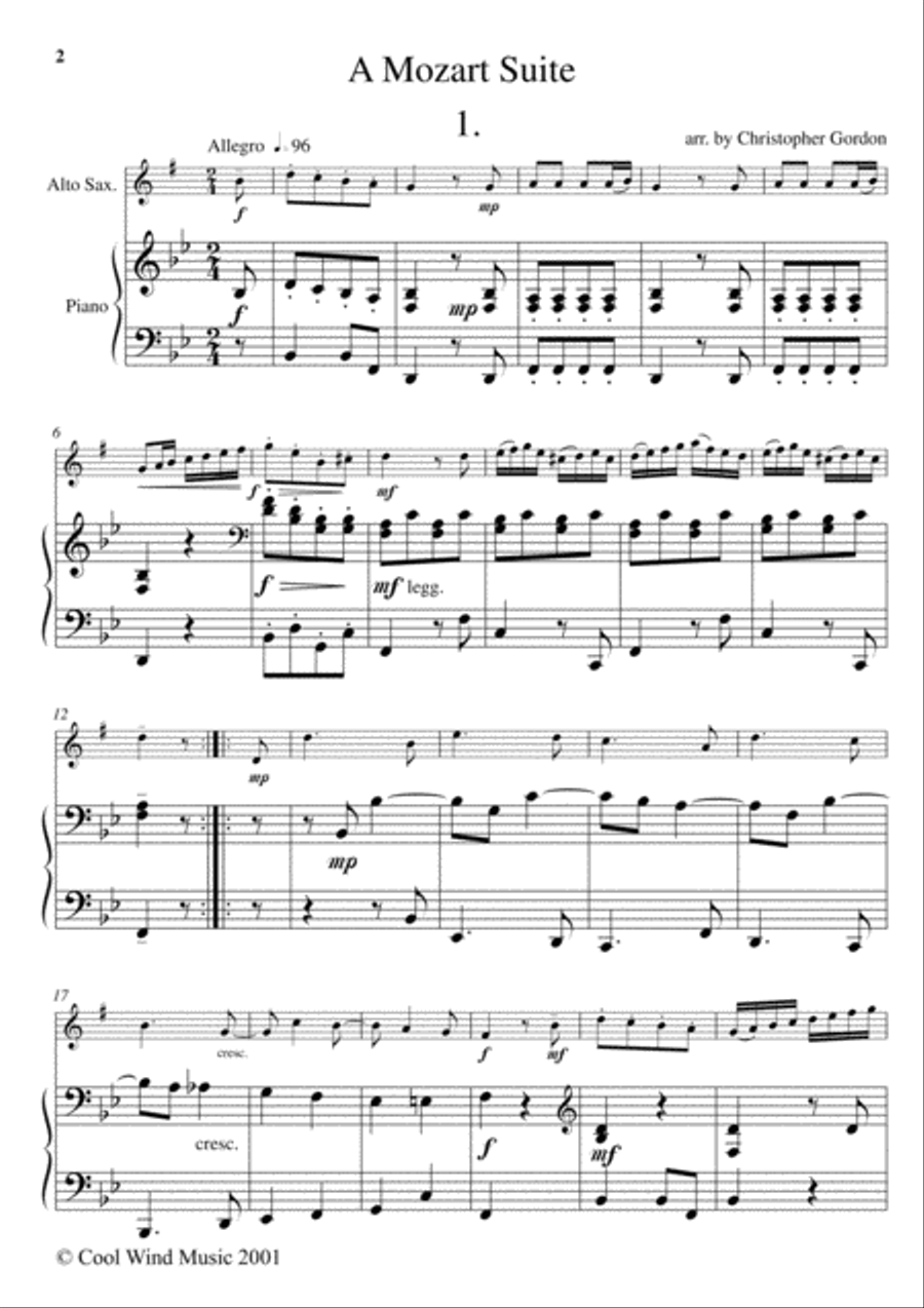 A Mozart Suite (for Alto Saxophone and Piano) Alto Saxophone scores gallery preview page 1