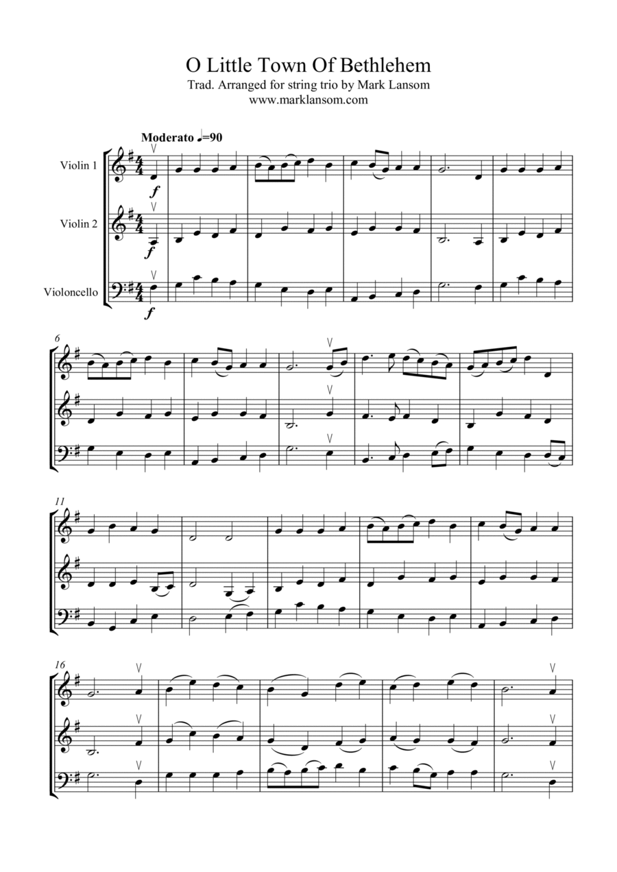 O Little Town of Bethlehem for String Trio String Trio scores gallery preview page 1