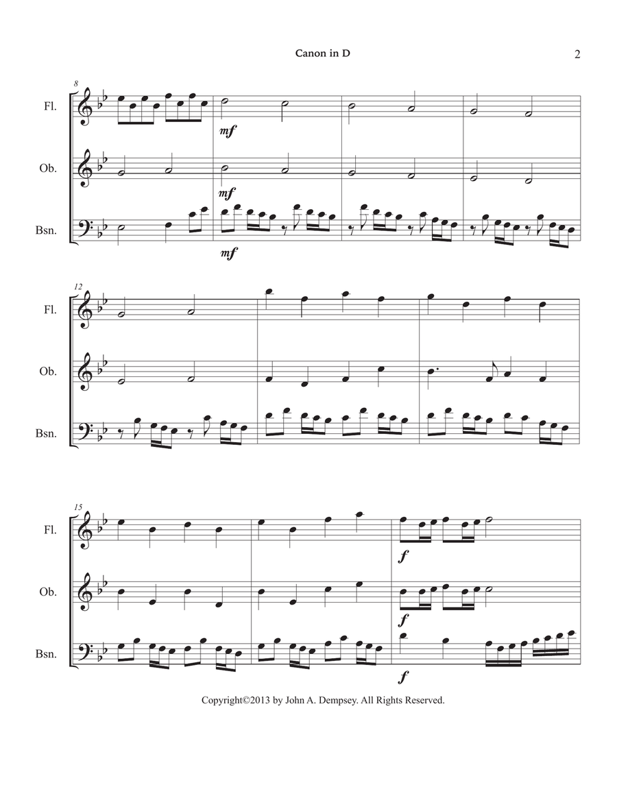 Canon in D (Woodwind Trio for Flute, Oboe and Bassoon) Woodwind Trio scores gallery preview page 6