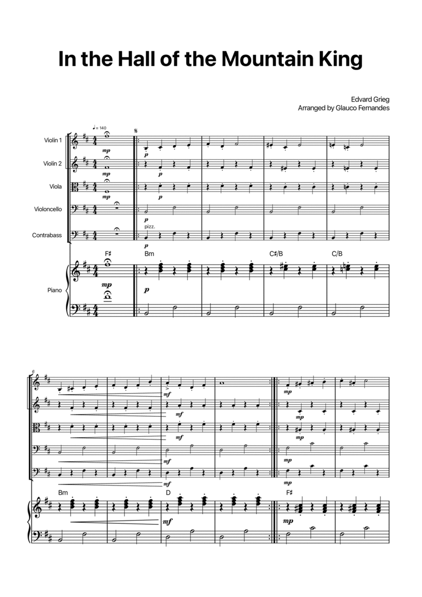 In the Hall of the Mountain King - String Quintet with Piano and Chord Notations image number null