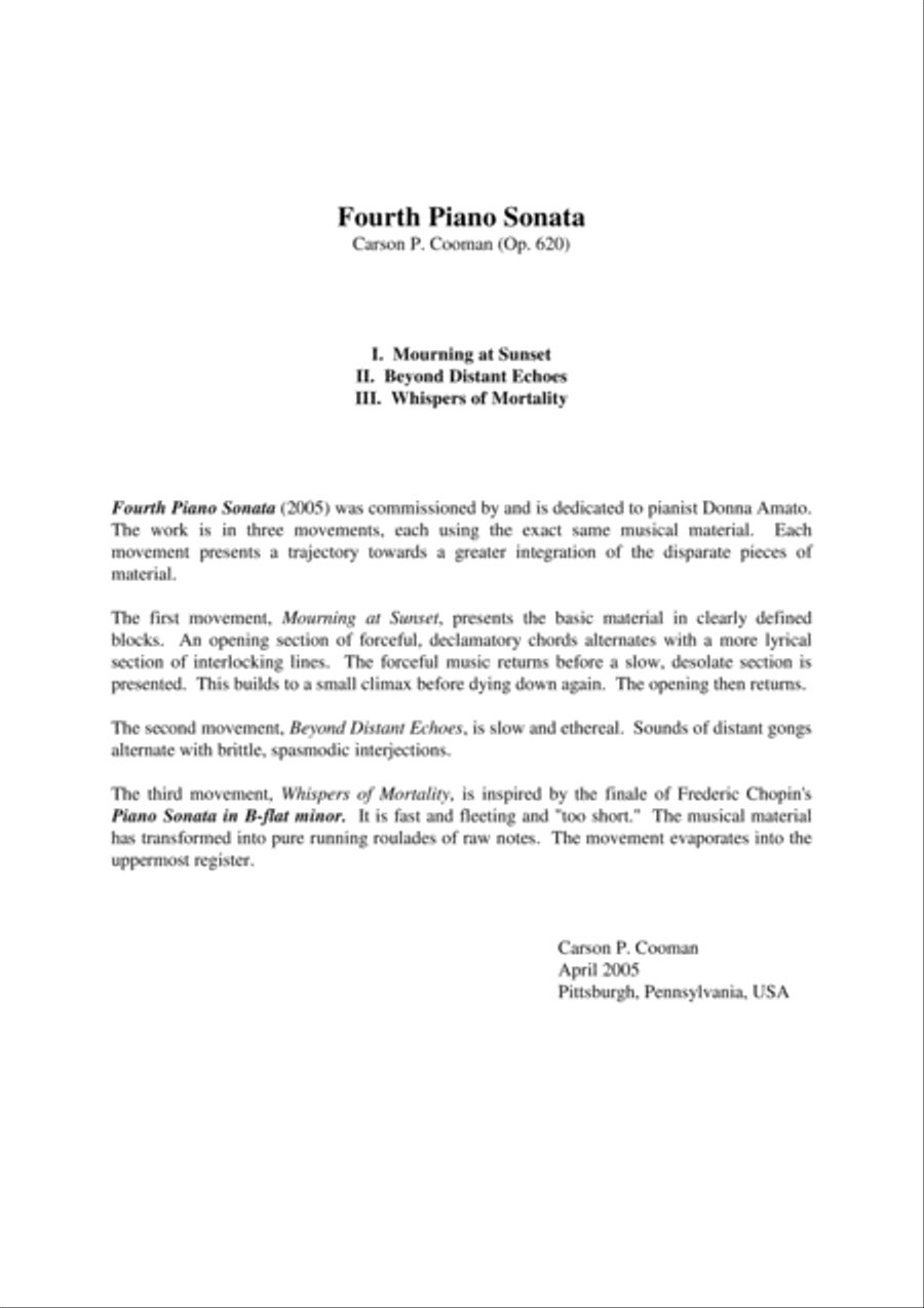 Carson Cooman: Fourth Piano Sonata Piano Solo scores gallery preview page 1