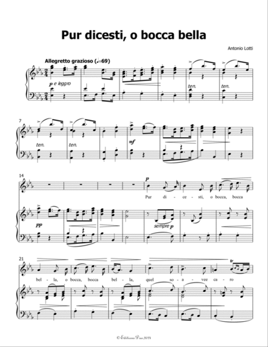 Pur dicesti,o bocca bella, by Antonio Lotti, in E flat Major Voice scores gallery preview page 3