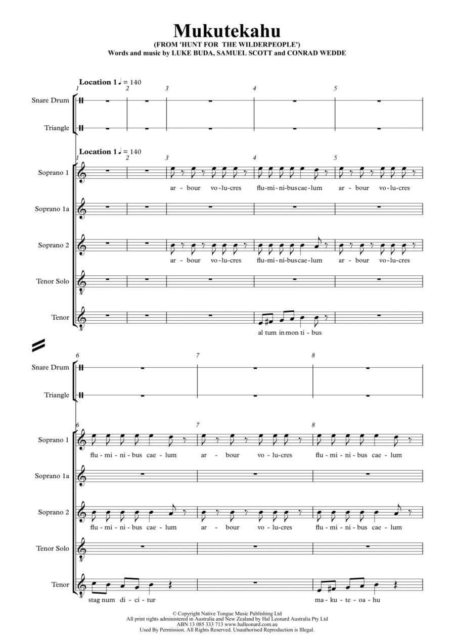 Mukutekahu (from Hunt for the Wilderpeople) Choir scores gallery preview page 1