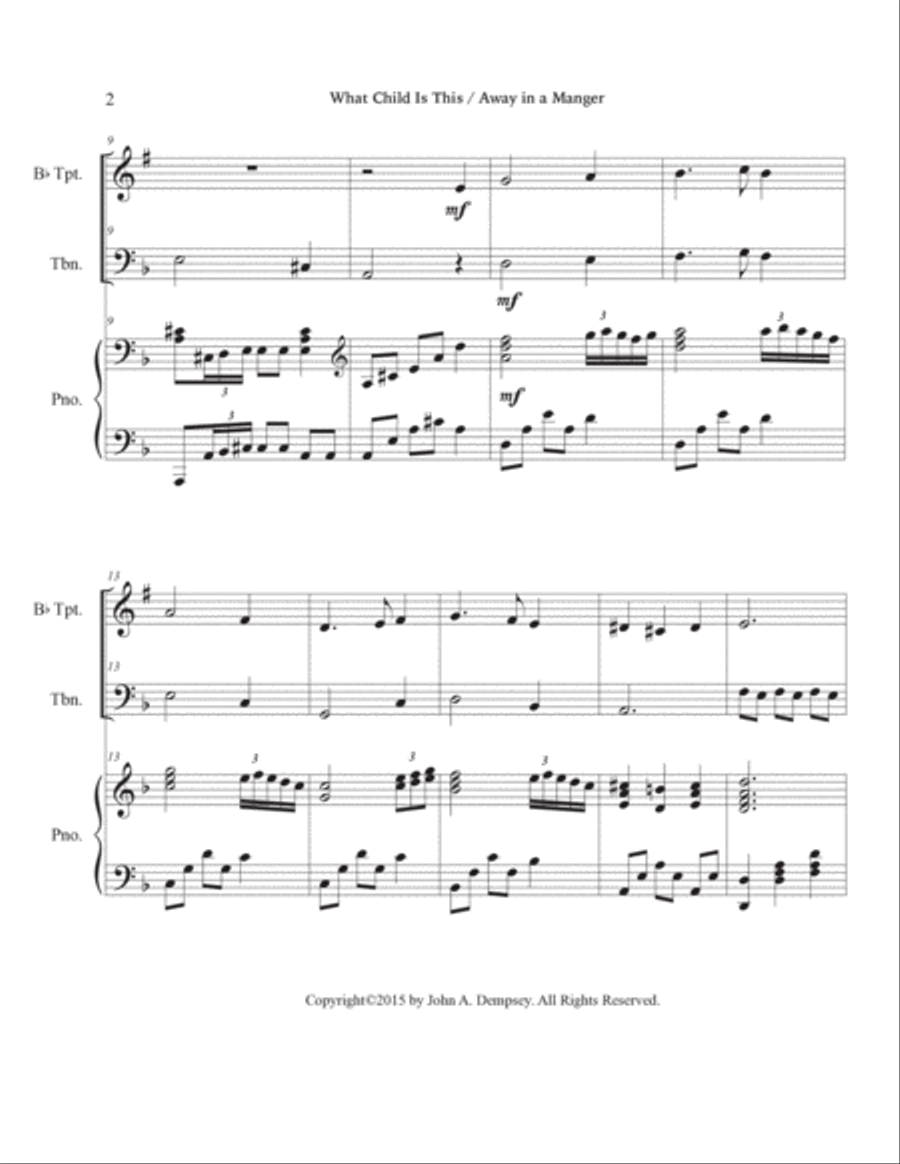 Christmas Medley (What Child is This / Away in a Manger): Trio for Trumpet, Trombone and Piano Brass Trio scores gallery preview page 6