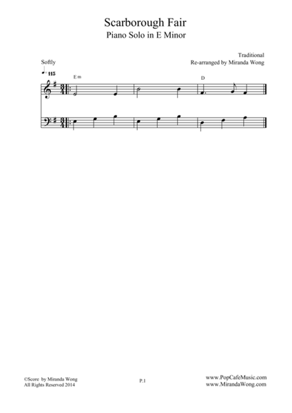 Scarborough Fair - Piano Solo in E Minor (Pop Version) image number null