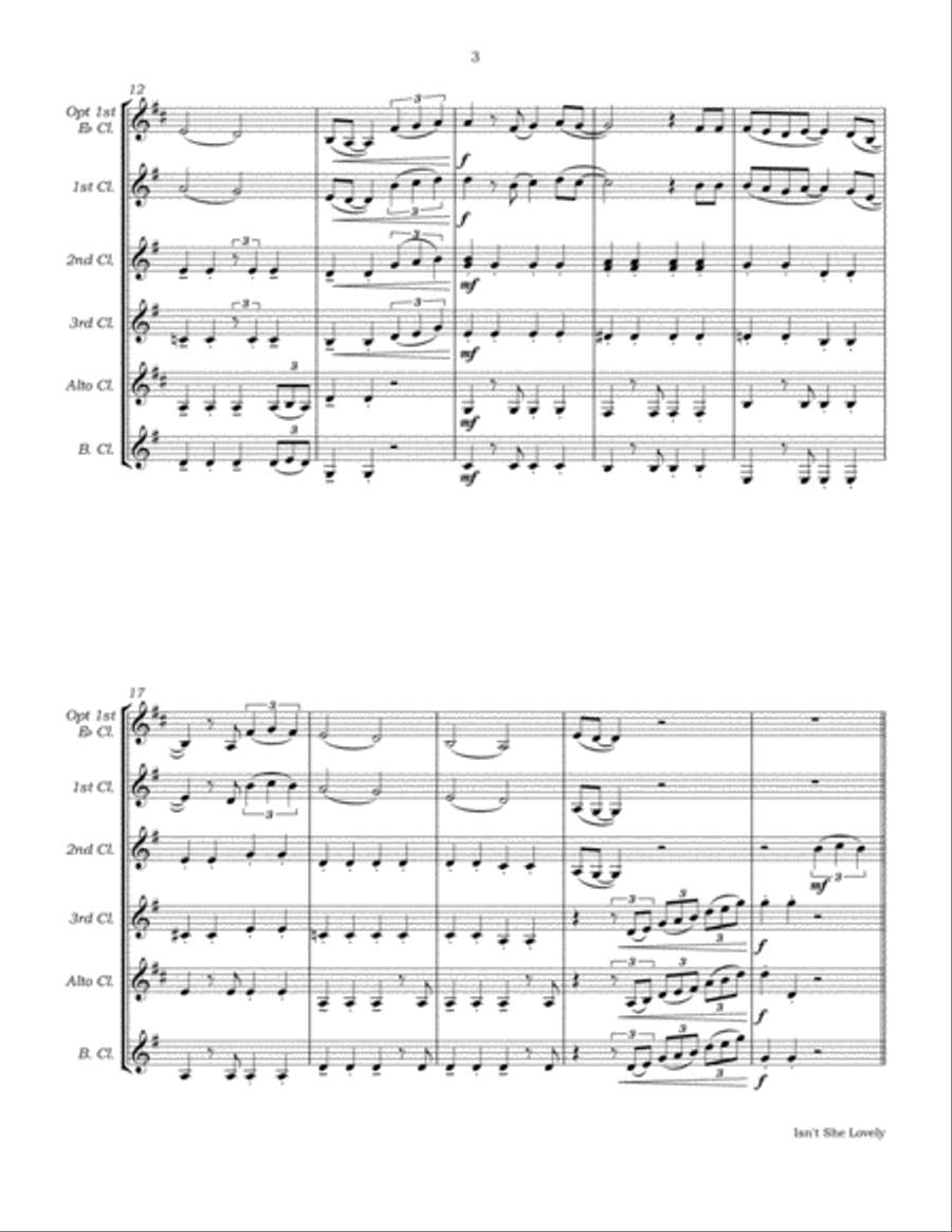 Isn't She Lovely Clarinet Choir scores gallery preview page 6