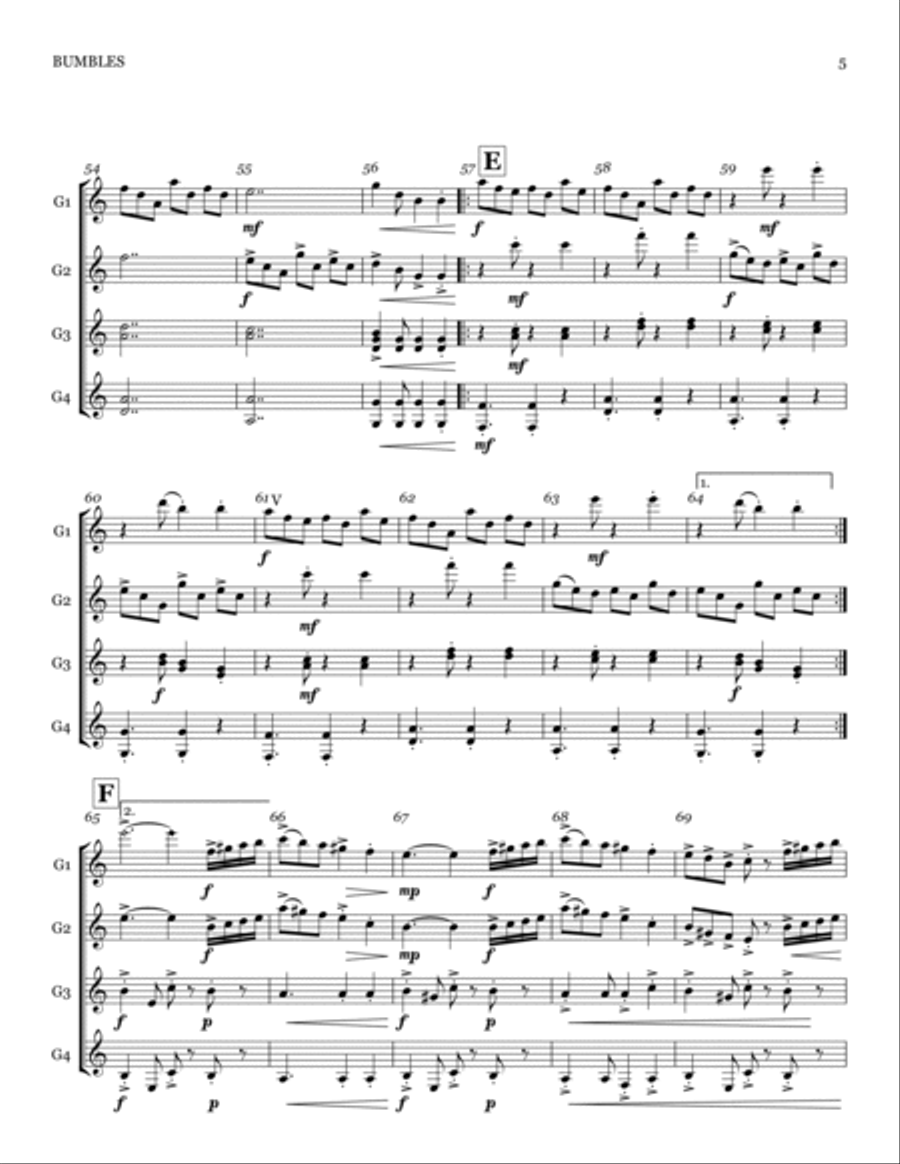 Bumbles (for Guitar Quartet) Guitar Ensemble scores gallery preview page 5