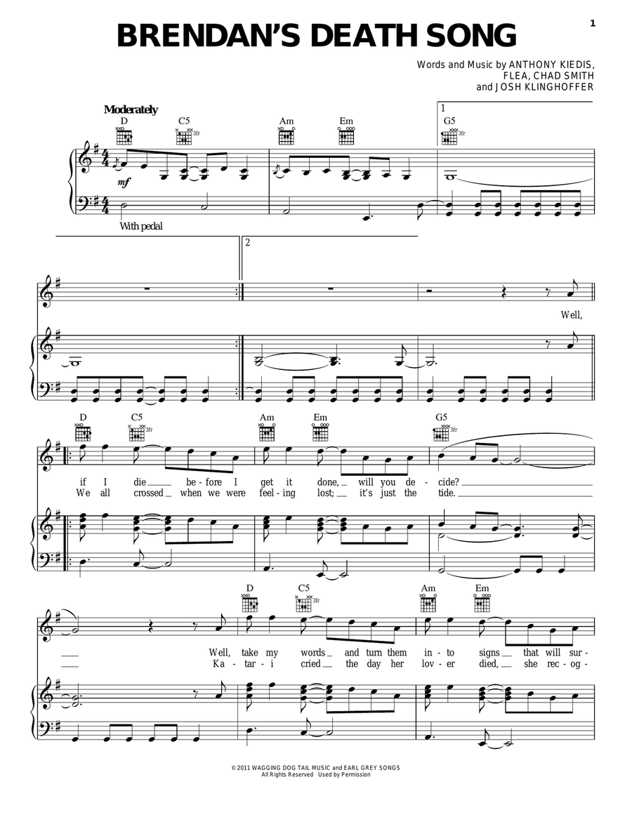 Brendan's Death Song Piano, Vocal, Guitar scores gallery preview page 1