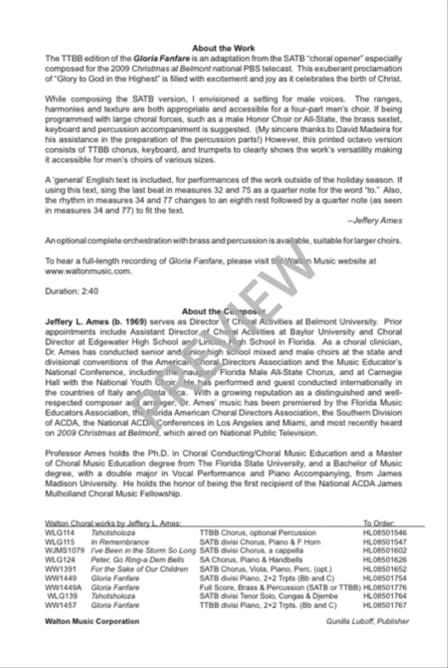 Gloria Fanfare - TTBB Gloria Fanfare - TTBB TTBB scores gallery preview page 3