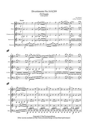 Book cover for Mozart: Divertimento No.16 in Eb K289 Mvt.IV Finale (Presto) - wind quintet