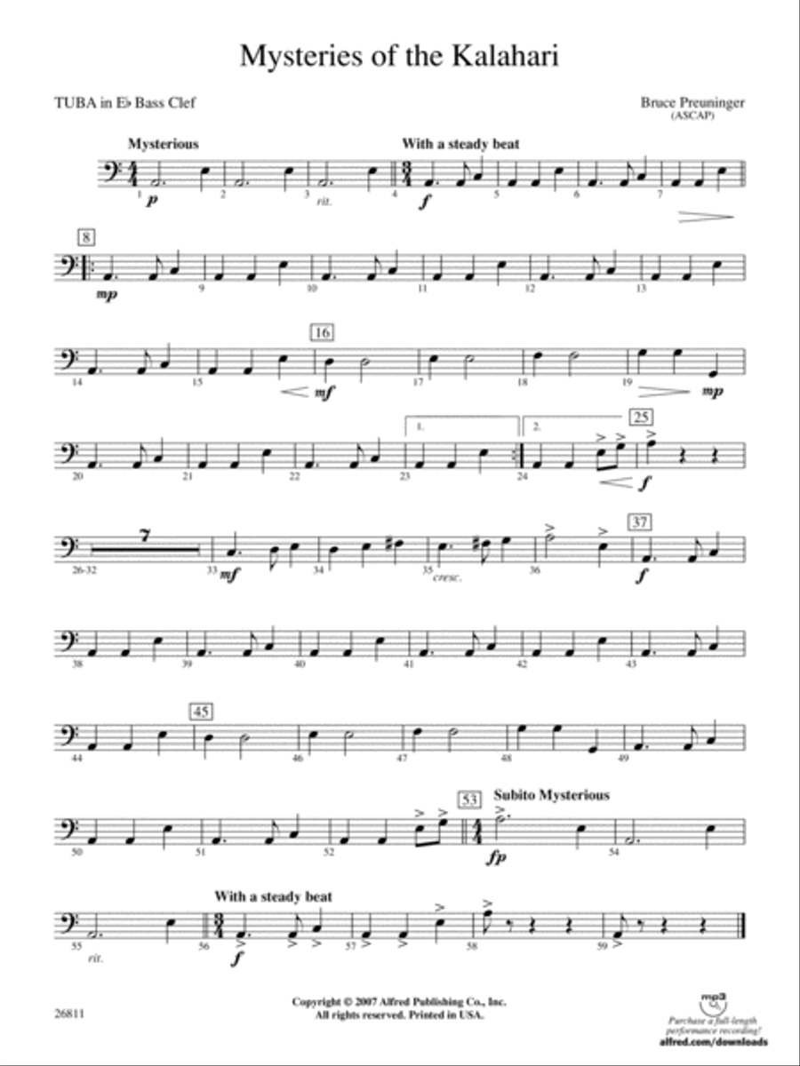 Mysteries of the Kalahari: (World Part) E-flat Tuba B.C. Concert Band scores gallery preview page 1