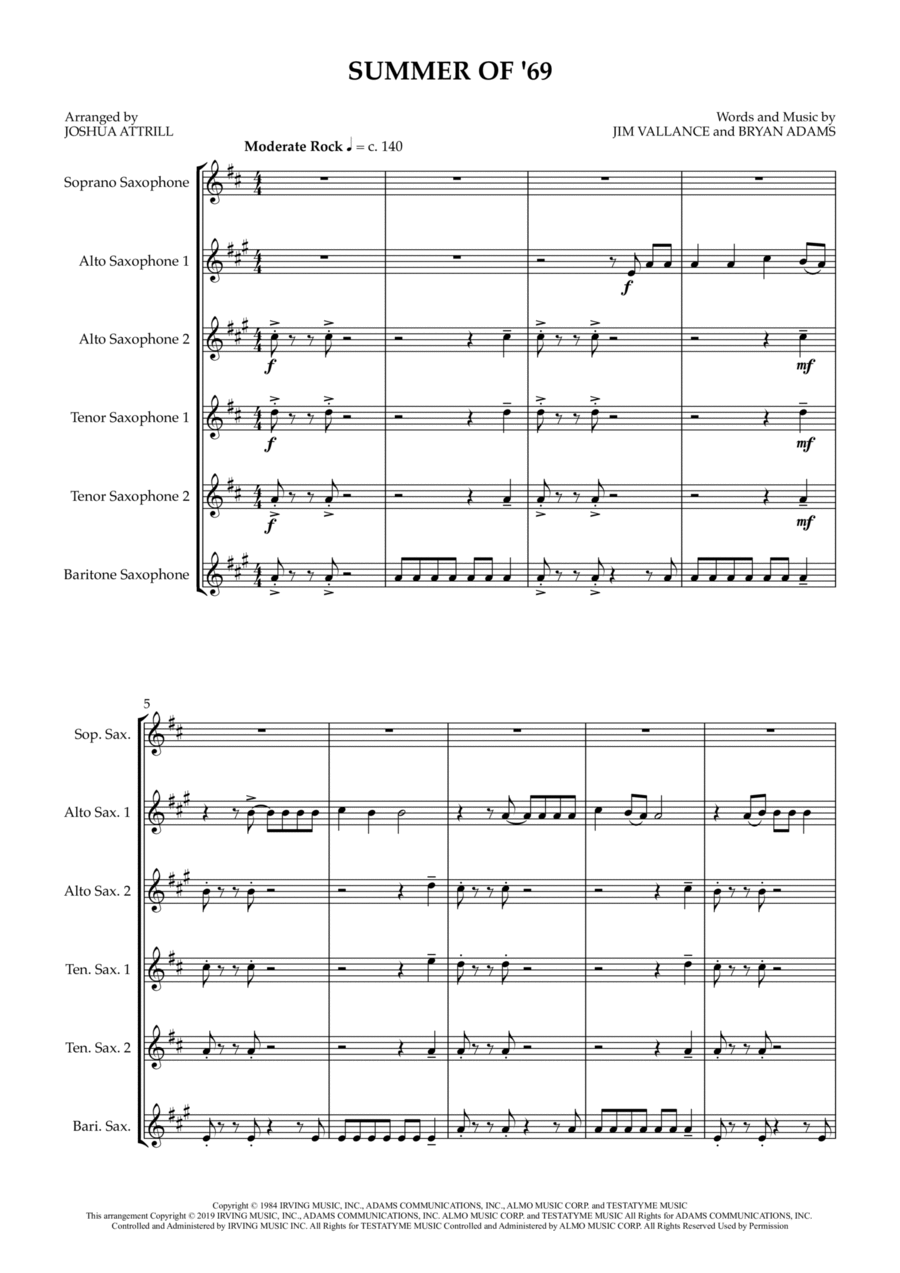 Summer Of '69 Woodwind Ensemble scores gallery preview page 1