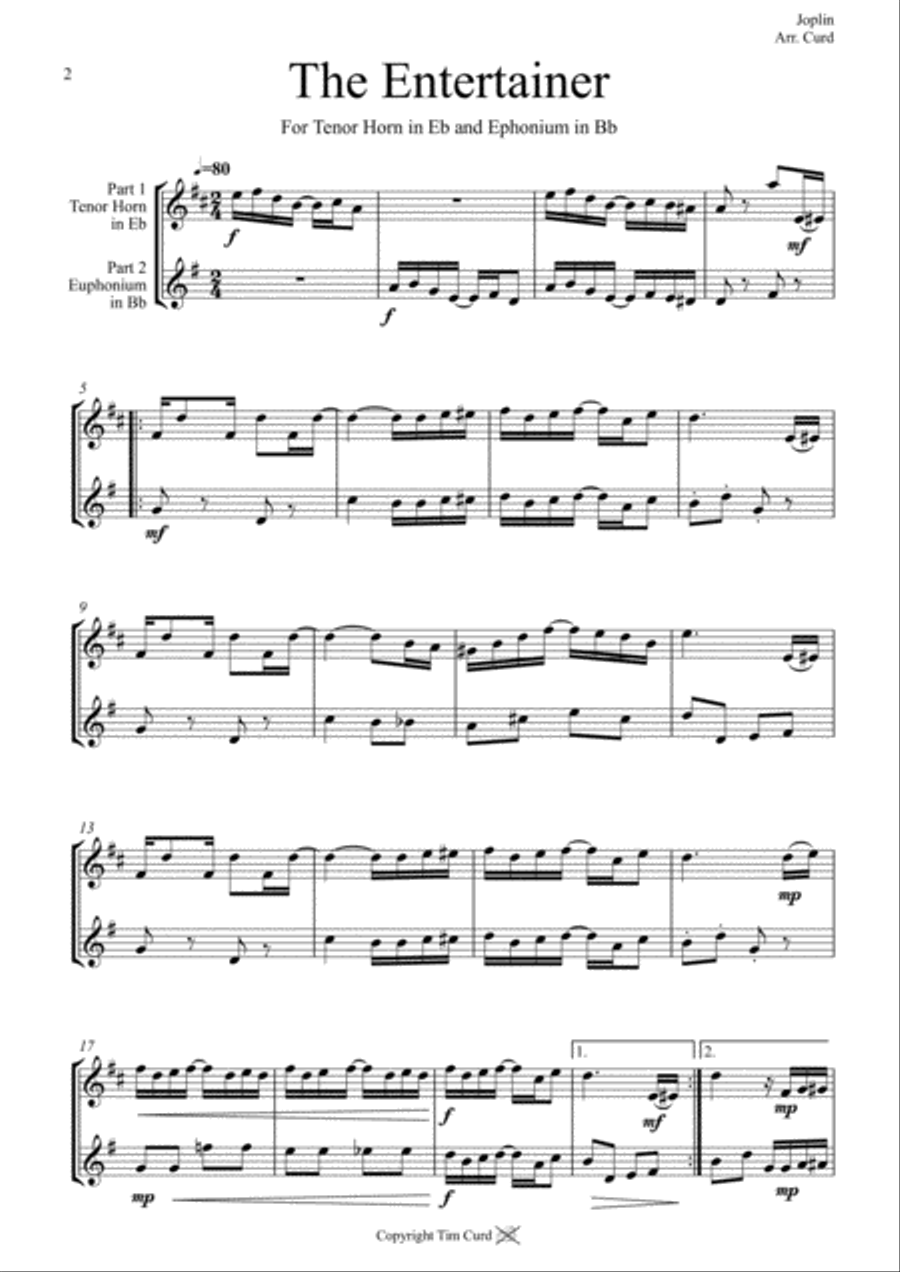 The Entertainer. Duet for Horn in Eb and Euphonium in Bb Brass Duet scores gallery preview page 2
