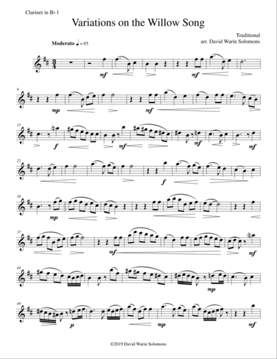 Variations on The Willow Song for 2 clarinets and guitar Clarinet Duet scores gallery preview page 5
