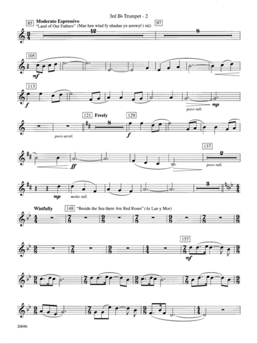 Welsh Ayres & Dances: 3rd B-flat Trumpet Concert Band scores gallery preview page 2