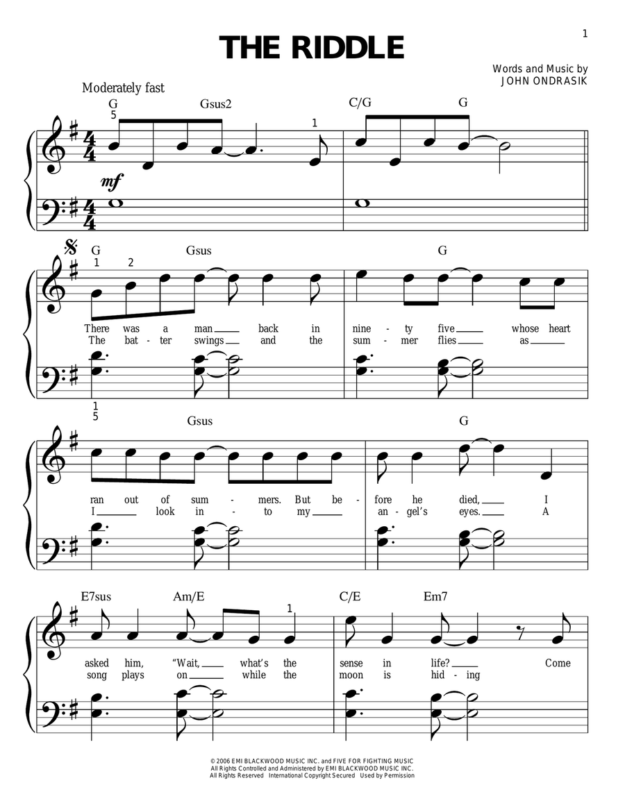 The Riddle Easy Piano scores gallery preview page 1