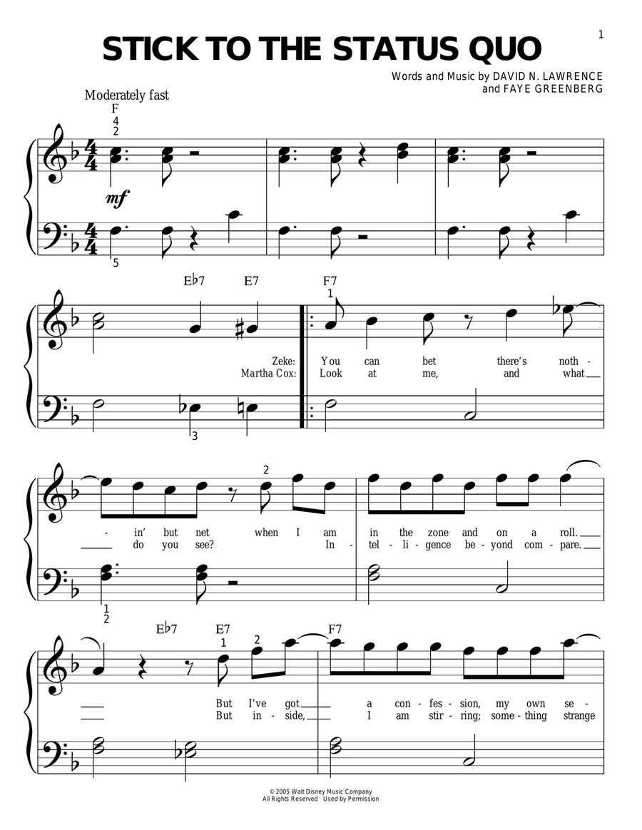 Stick To The Status Quo Easy Piano scores gallery preview page 1