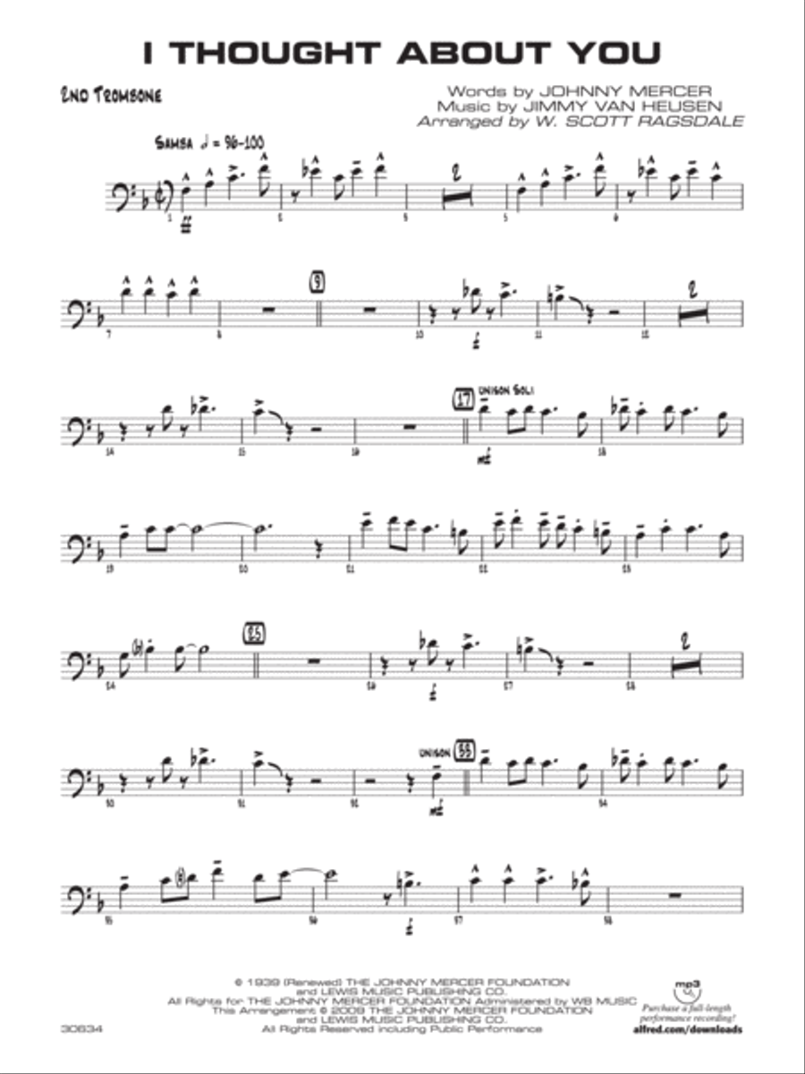 I Thought About You: 2nd Trombone Jazz Ensemble scores gallery preview page 1