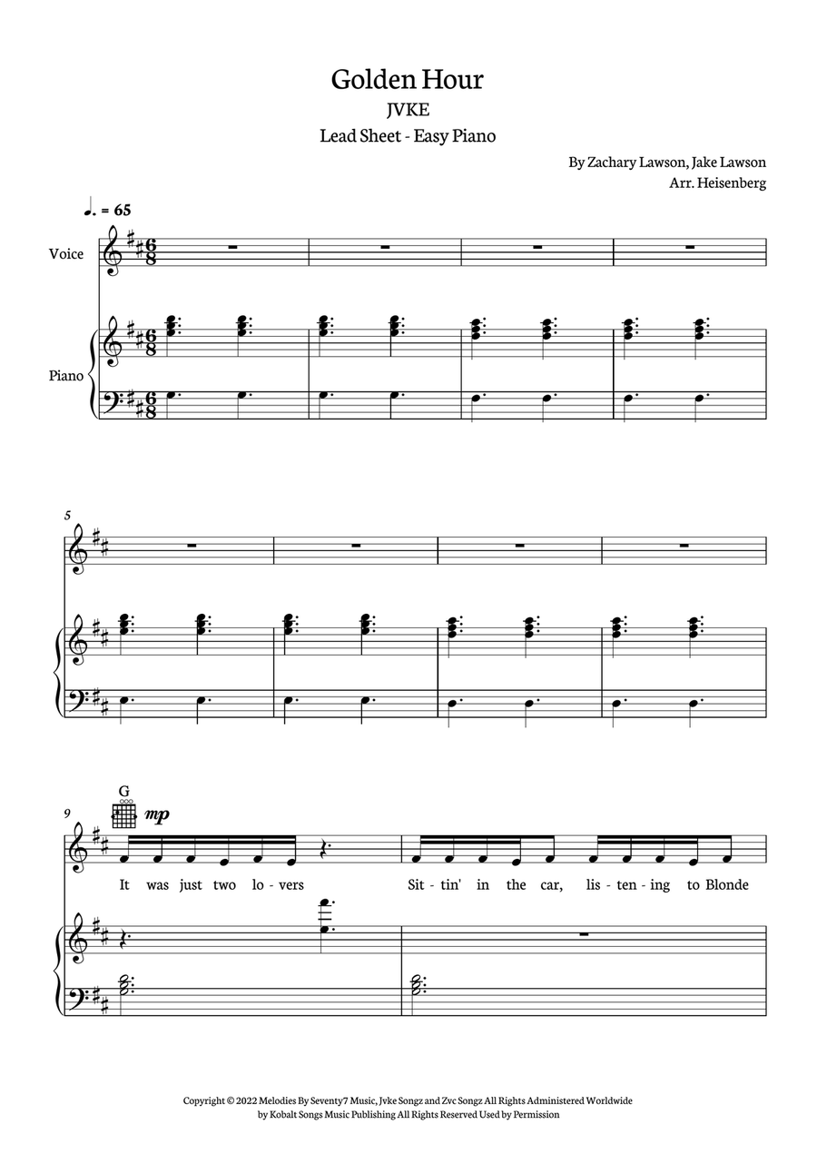 Golden Hour Piano, Vocal scores gallery preview page 1