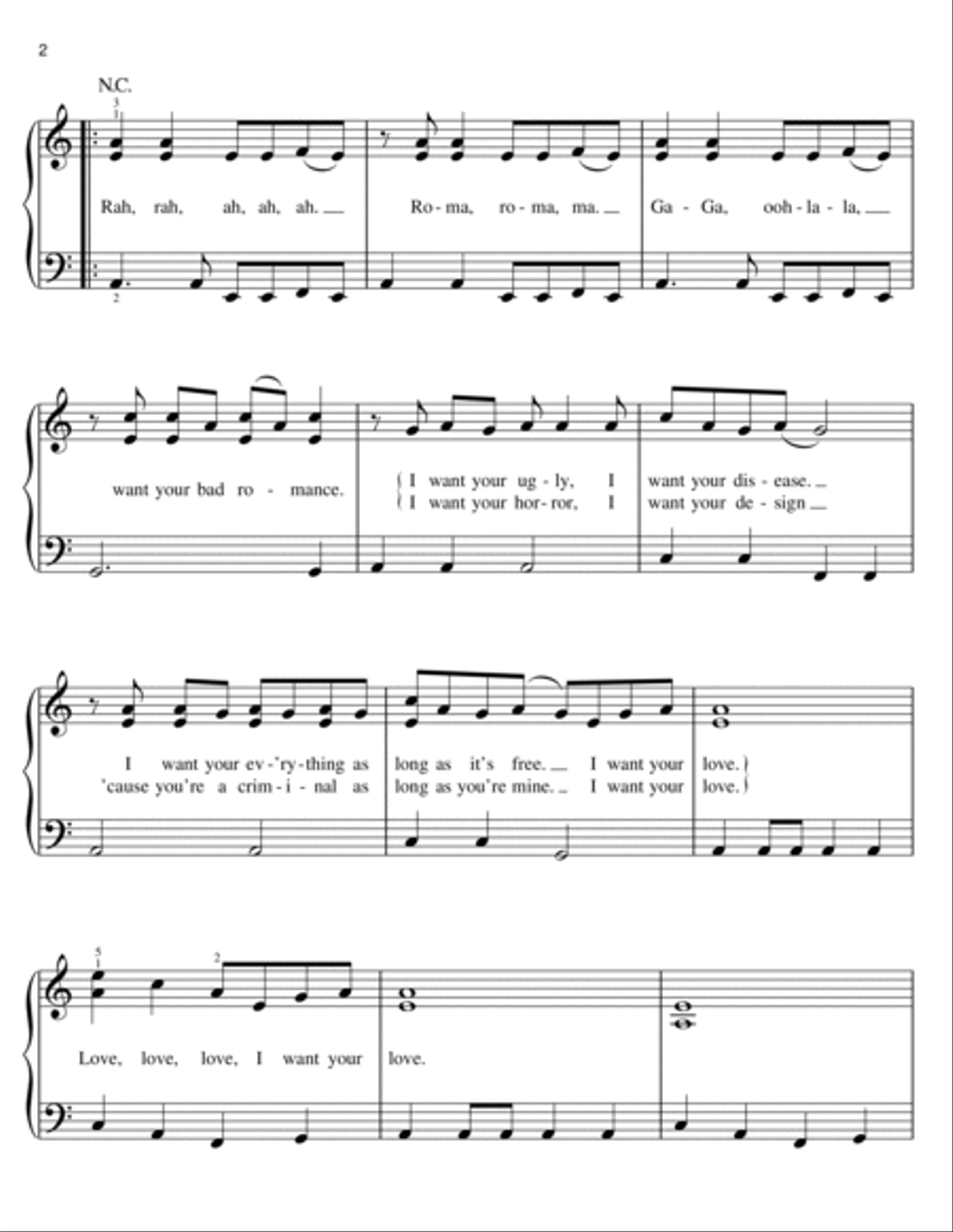 Bad Romance Easy Piano scores gallery preview page 2