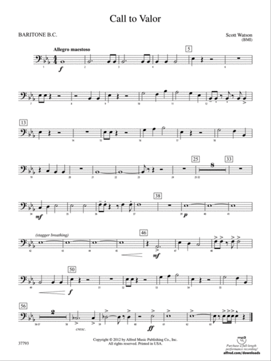 Call to Valor: Baritone B.C. Concert Band scores gallery preview page 1