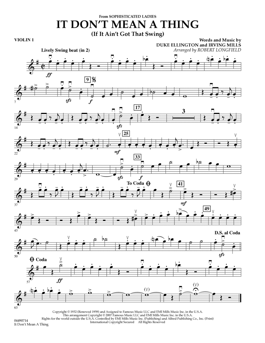 It Don't Mean A Thing - Violin 1 Violin scores gallery preview page 1