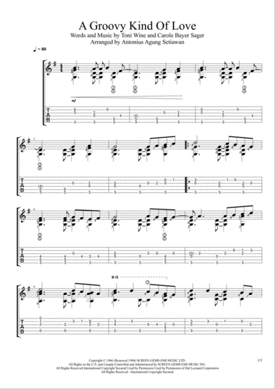 A Groovy Kind Of Love Acoustic Guitar scores gallery preview page 1