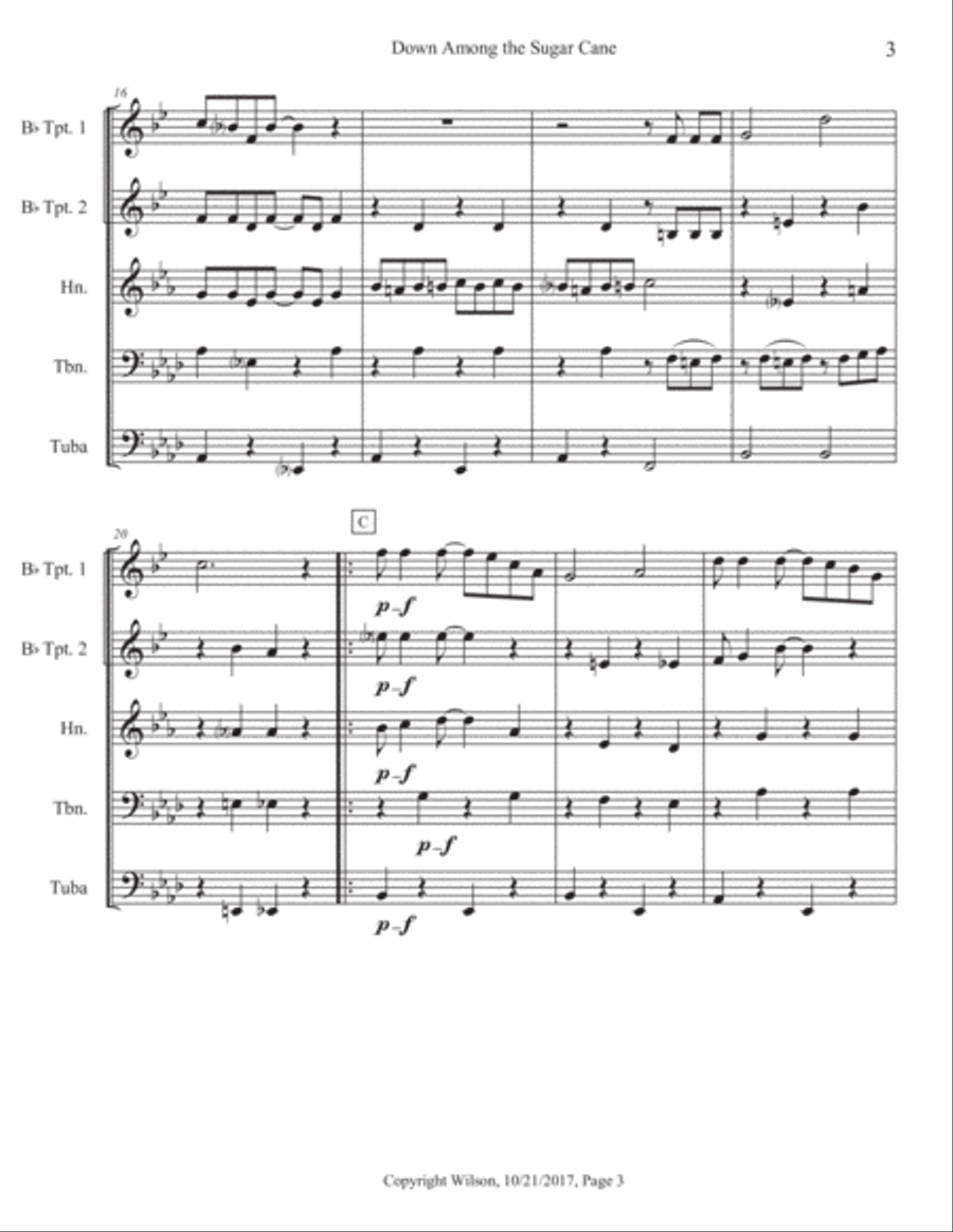 Down Among the Sugar Cane Brass Quintet scores gallery preview page 4