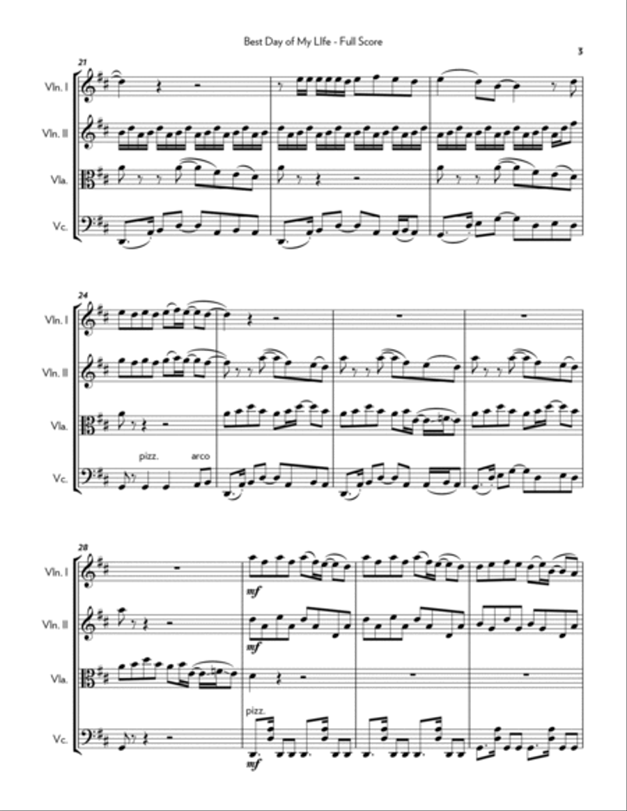 Best Day Of My Life String Quartet scores gallery preview page 3