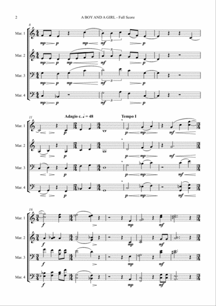 A Boy And A Girl for Marimba Quartet (arr. Joby Burgess) - Full Score Percussion Ensemble scores gallery preview page 2