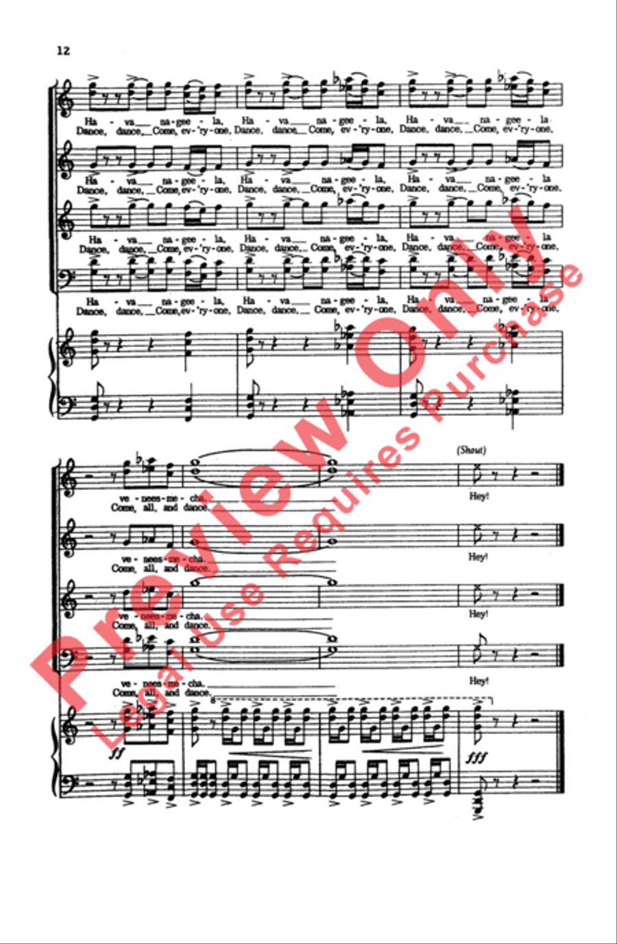 Hava Nageela 4-Part scores gallery preview page 12