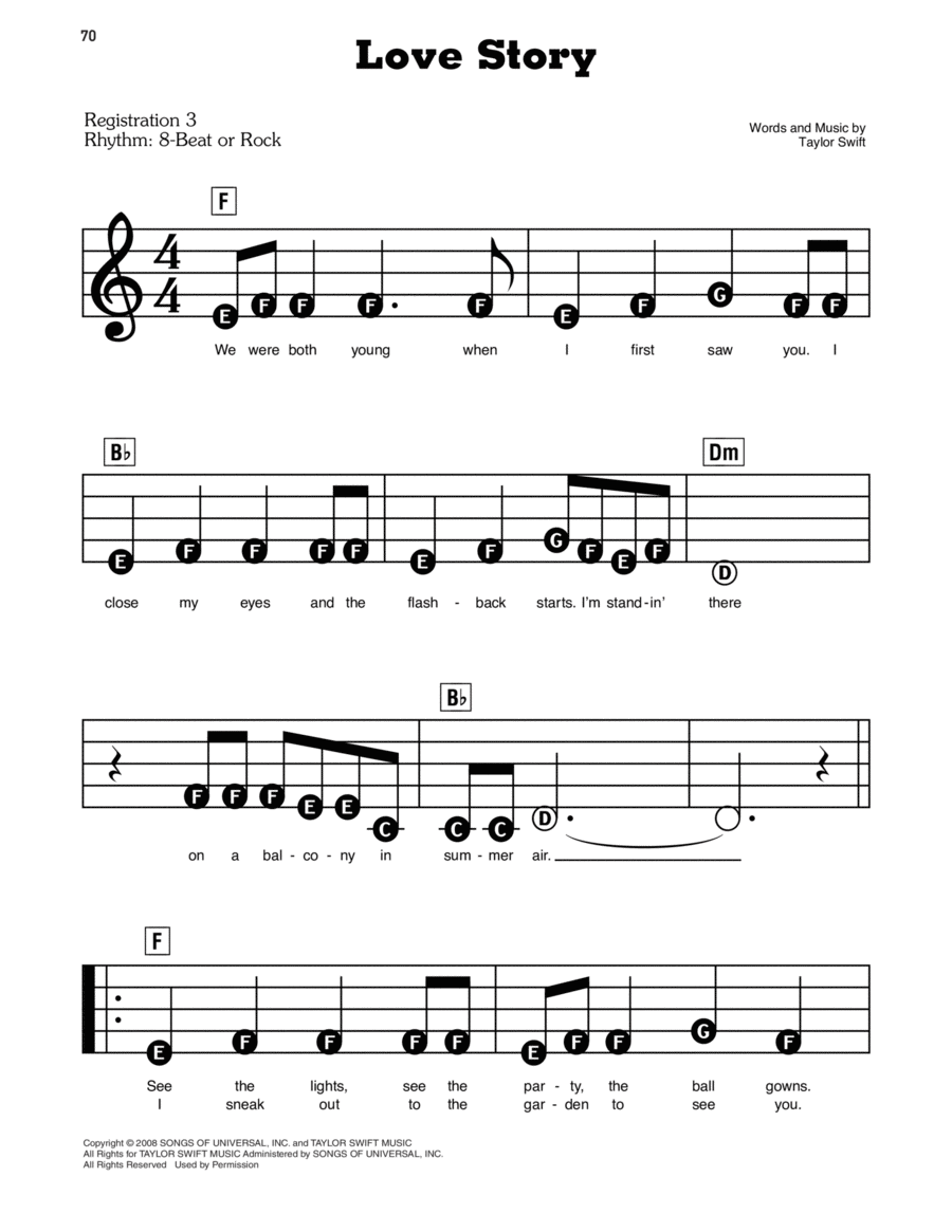 Love Story Electronic Keyboard scores gallery preview page 1
