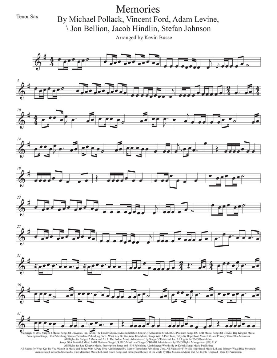 Memories Memories Tenor Saxophone scores gallery preview page 1