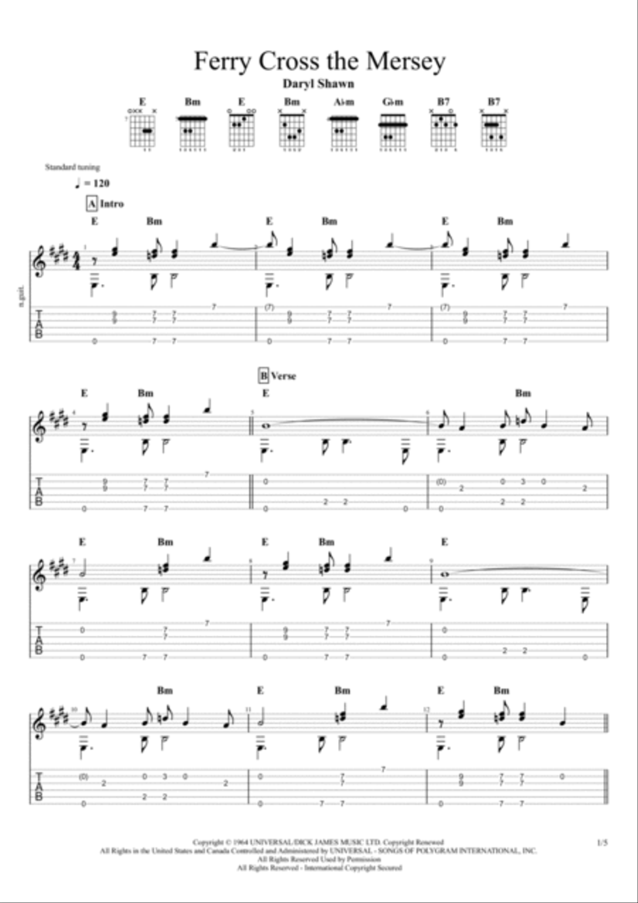 Ferry 'cross The Mersey Guitar Tablature scores gallery preview page 2