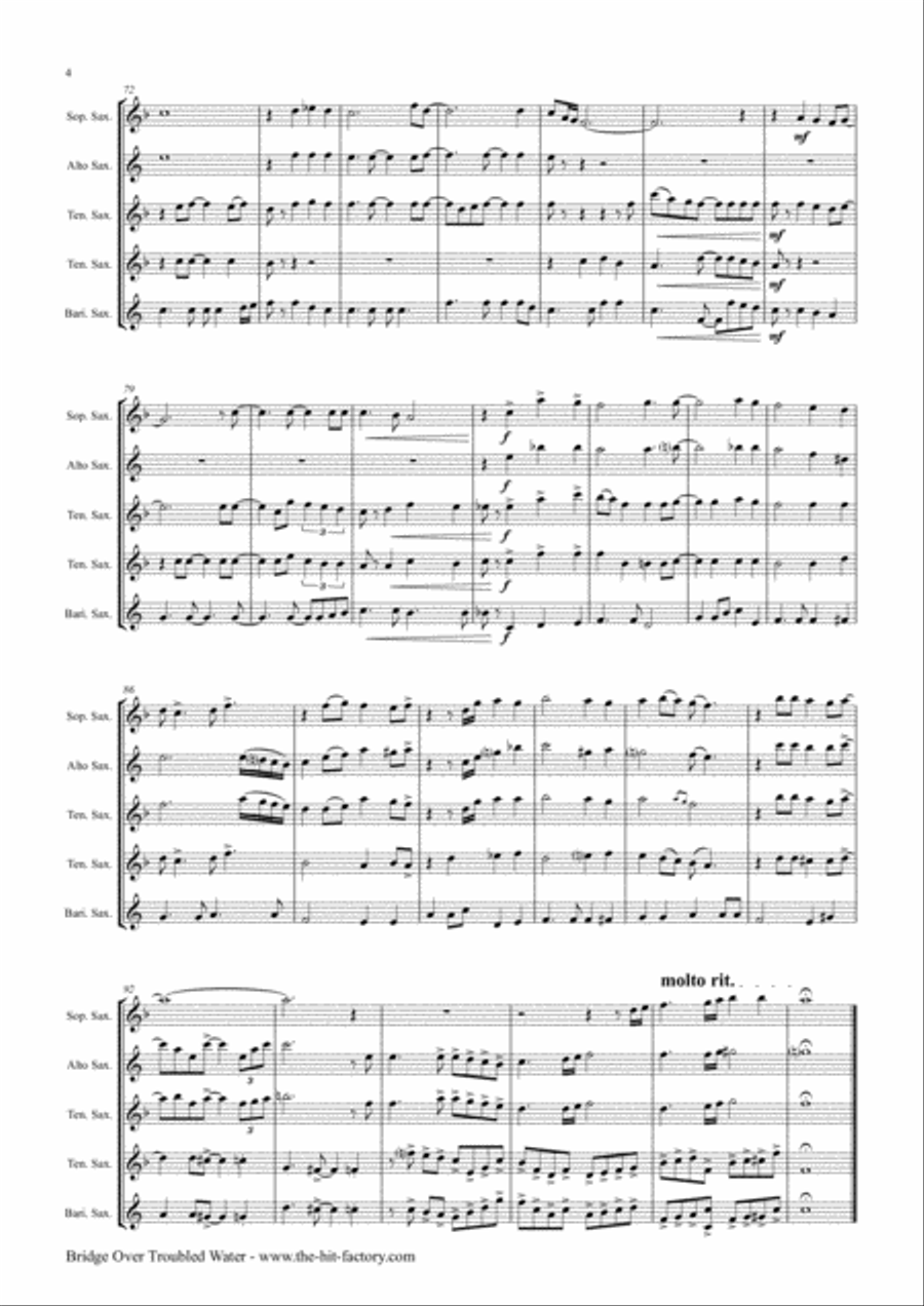 Bridge Over Troubled Water Saxophone Quintet scores gallery preview page 4