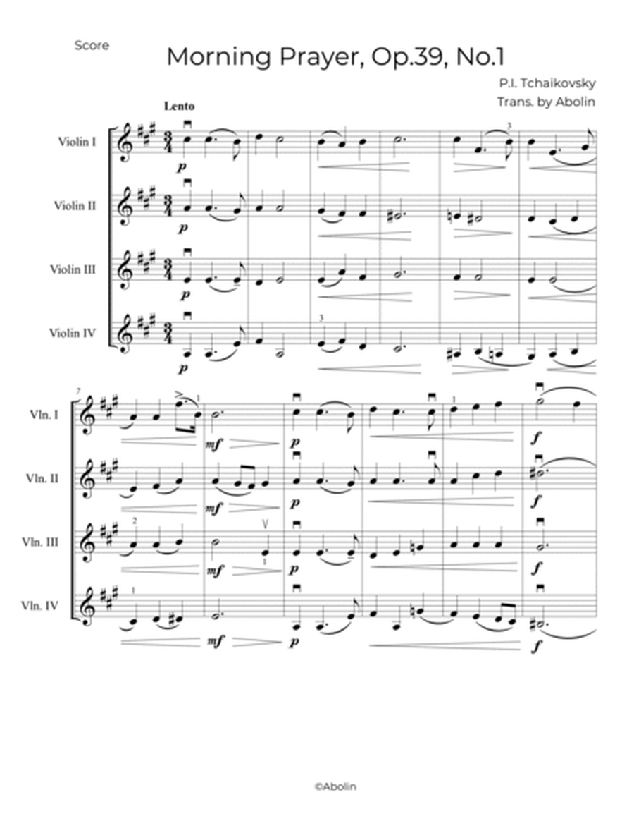 Tchaikovsky: Morning Prayer, Op.39, No.1 - arr. for Violin Quartet image number null