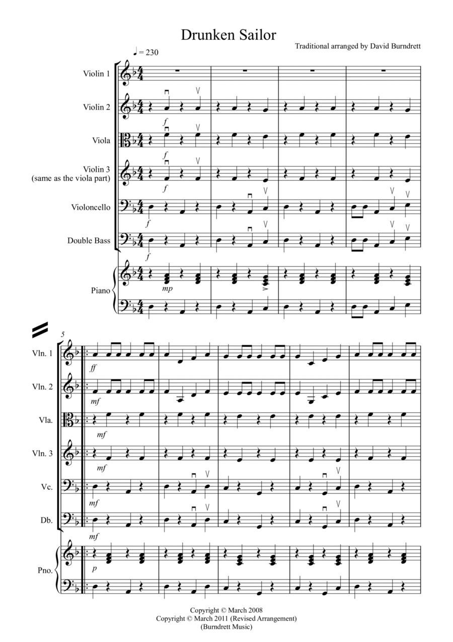 Drunken Sailor for String Orchestra String Orchestra scores gallery preview page 1