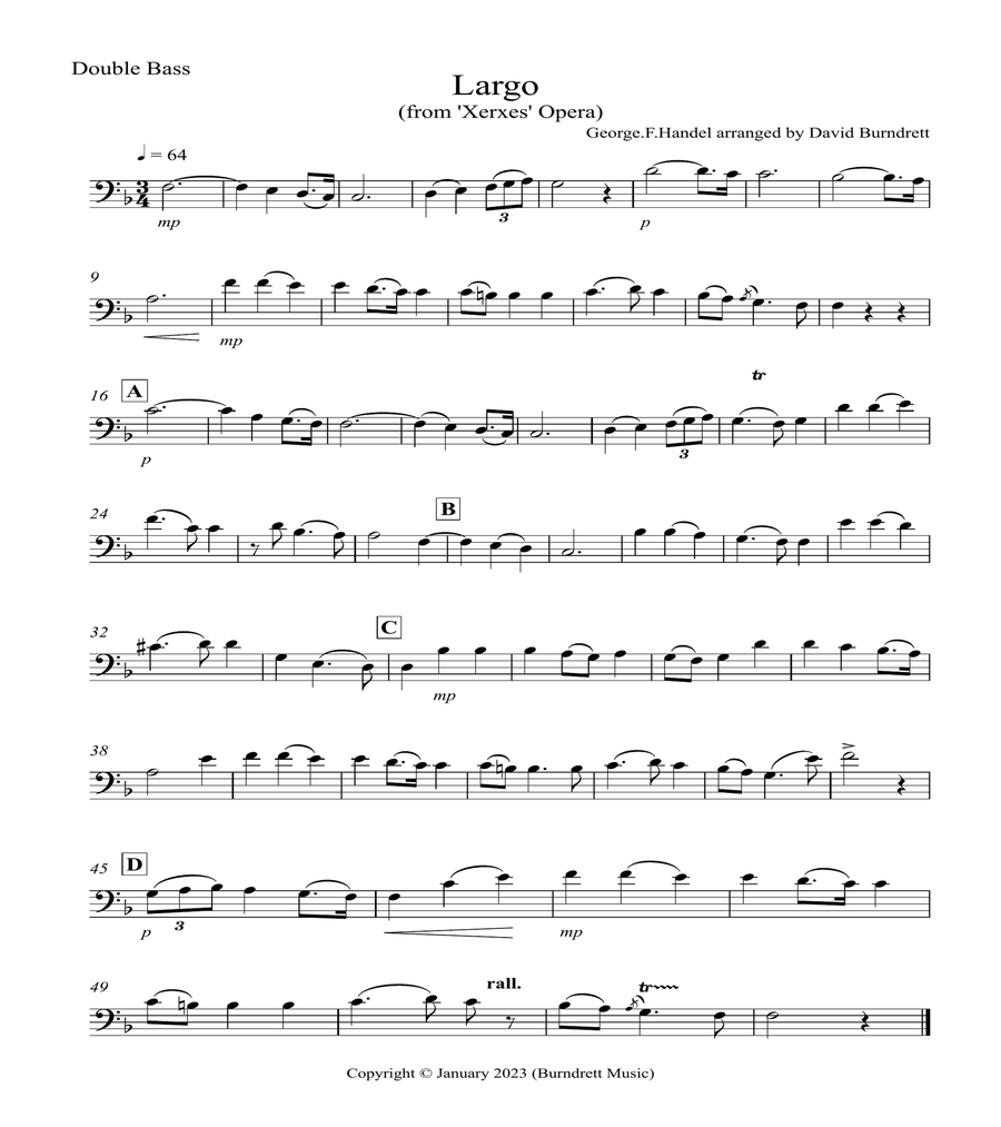 Largo (by Handel) for Double Bass and Piano image number null