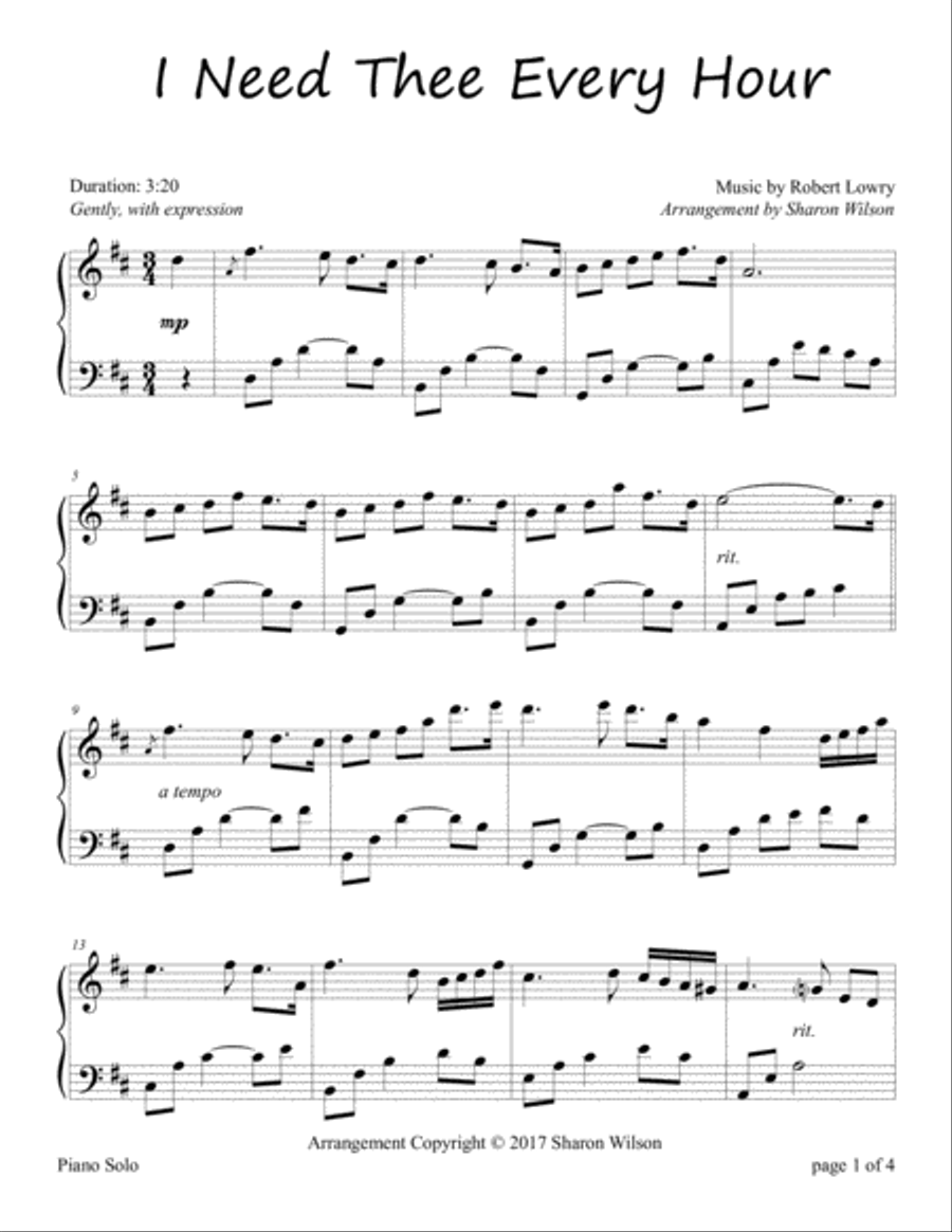 I Need Thee Every Hour Piano Solo scores gallery preview page 1
