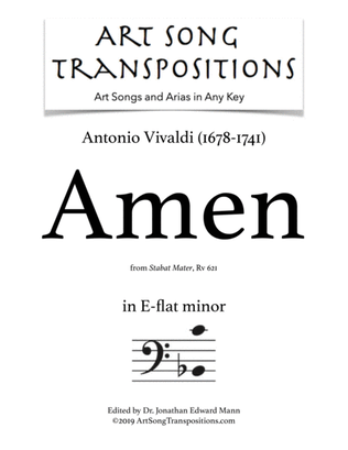 Book cover for VIVALDI: Amen, RV 621 (transposed to E-flat minor, bass clef)