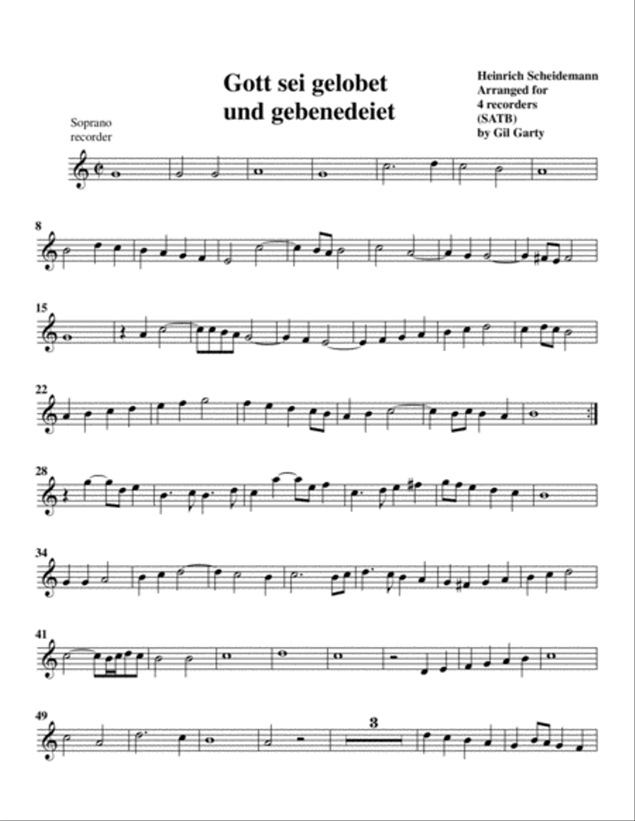 Gott sei gelobet und gebendeiet (arrangement for 4 recorders) Recorder scores gallery preview page 3