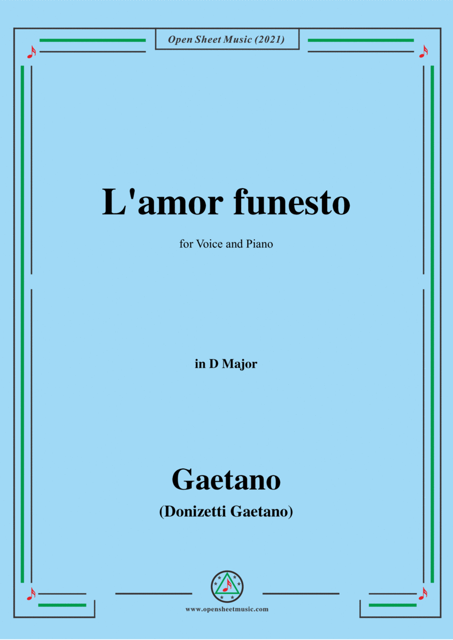 Donizetti-L'amor funesto,in D Major,for Voice and Piano Voice Solo scores gallery preview page 1