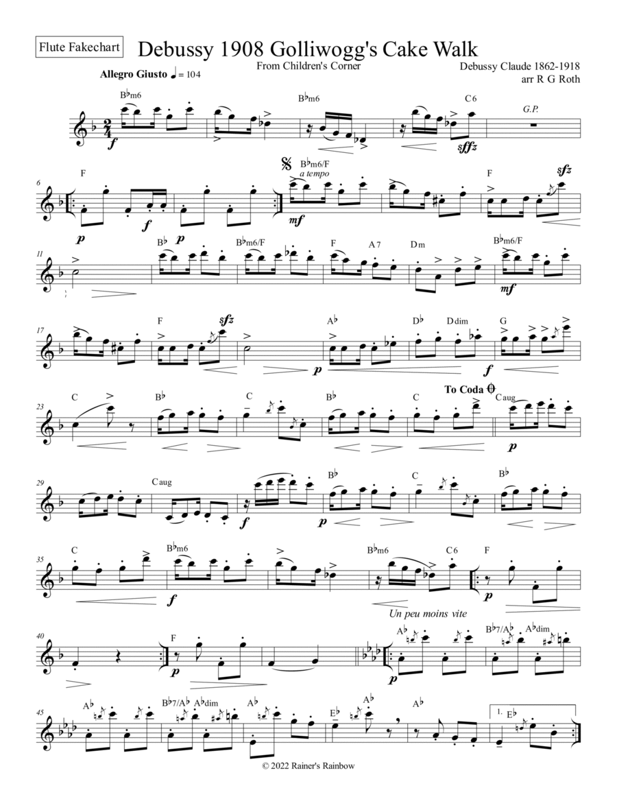 Debussy Golliwogs Cakewalk Fakecharts For C Bb Eb Instruments C