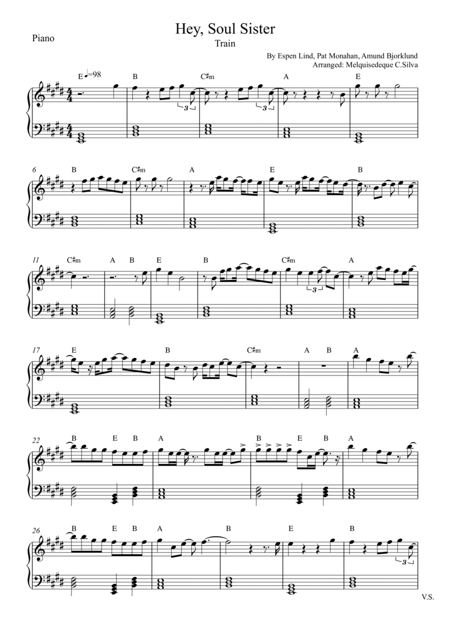 Hey, Soul Sister Piano Solo scores gallery preview page 1