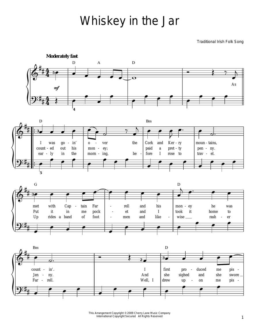 Whiskey In The Jar Easy Piano scores gallery preview page 1