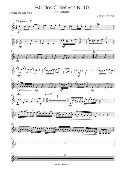 Collective Studies N. 10 of the Method for Trumpet J.B. Arban. Estudos Coletivos N. 10 J. B. Arban image number null