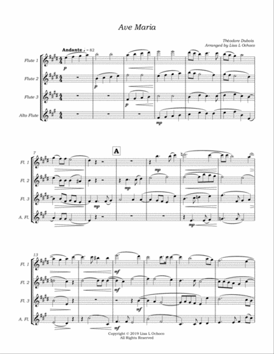 Ave Maria for Flute Quartet (3C & A) Flute Quartet scores gallery preview page 5